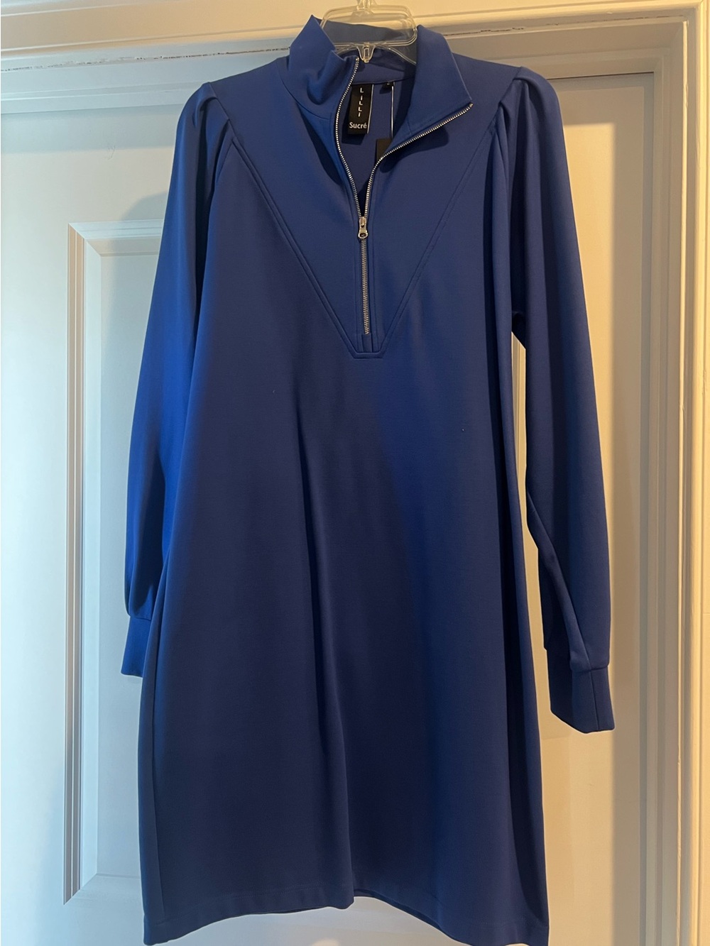 NWT Long Sleeve Zip-Neck Dress in Royal Blue